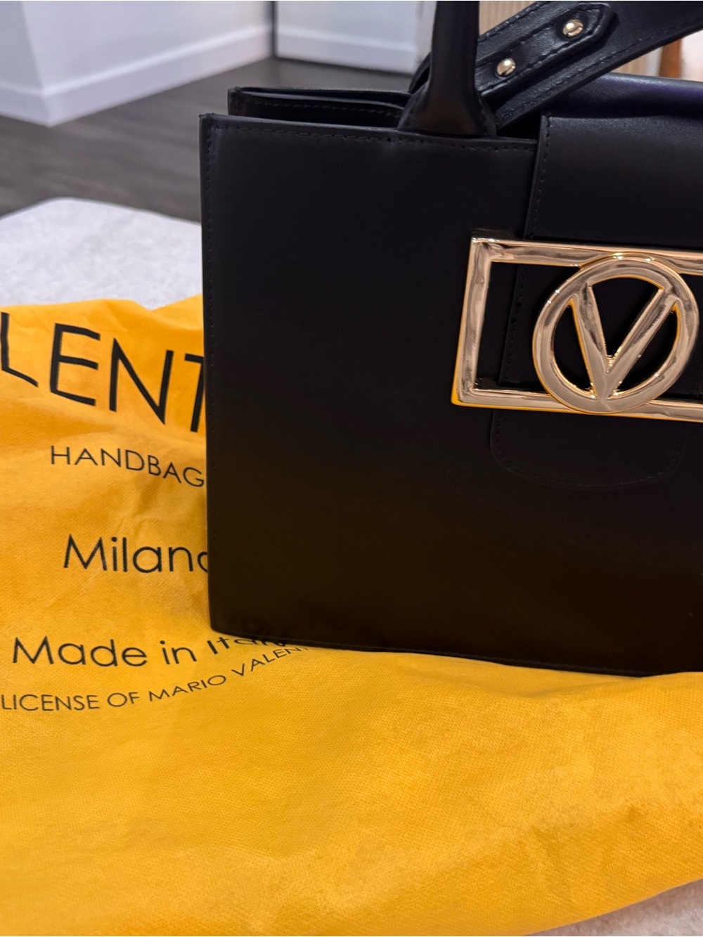 Valentino Black Leather Shoulder Bag with Gold Hardware